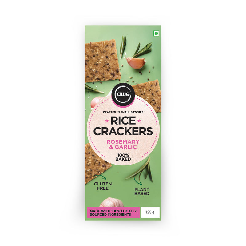 Rice Crackers – Rosemary & Garlic | Gluten-Free , Vegan , Baked Not Fried