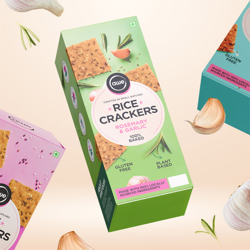 Rice Crackers – Rosemary & Garlic | Gluten-Free , Vegan , Baked Not Fried